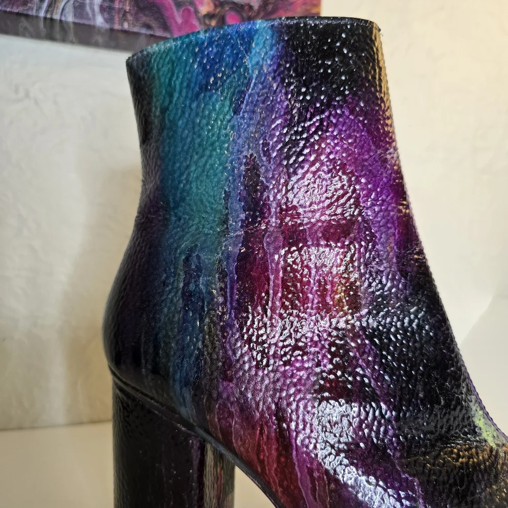 HANDCRAFTED Upcycled Leather Boot Vase Artwork HANDPAINTED Tabletop Art Decoe